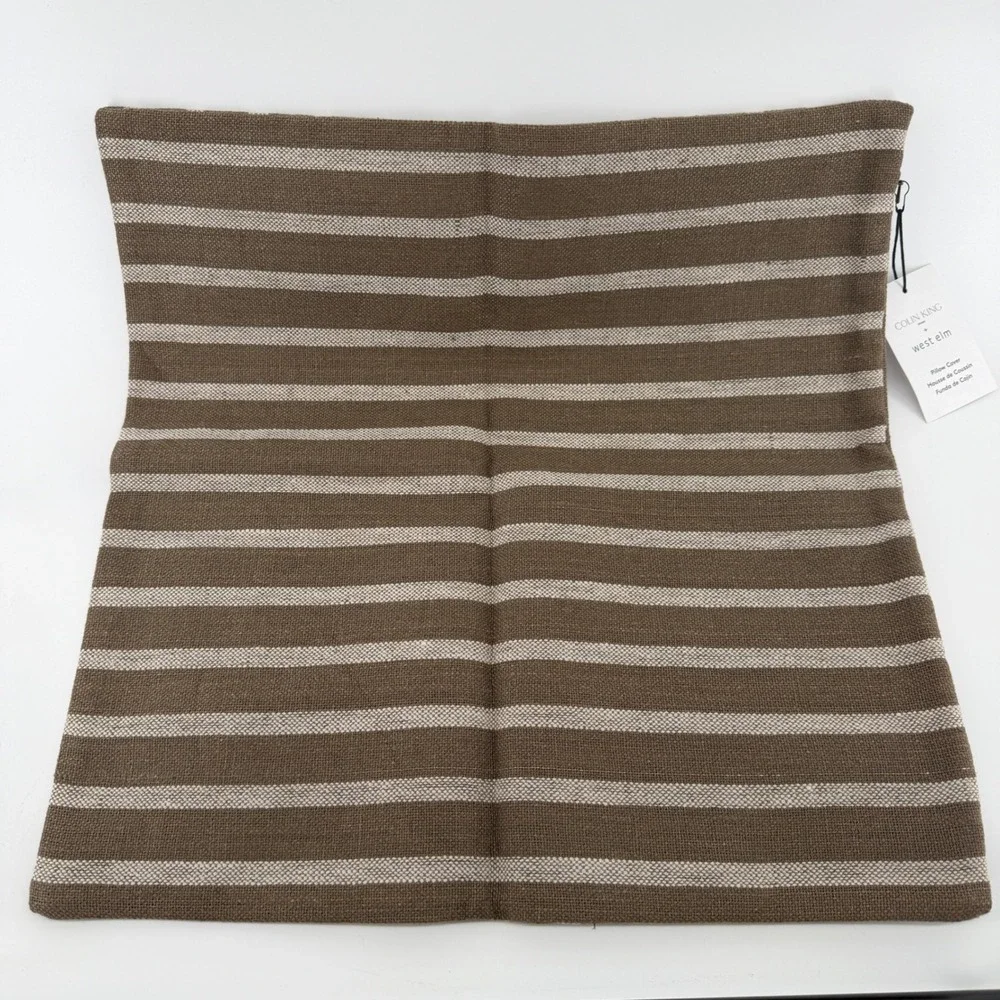 West Elm Colin King Studio Striped Pillow Cover Brown Cream 20x20 NEW